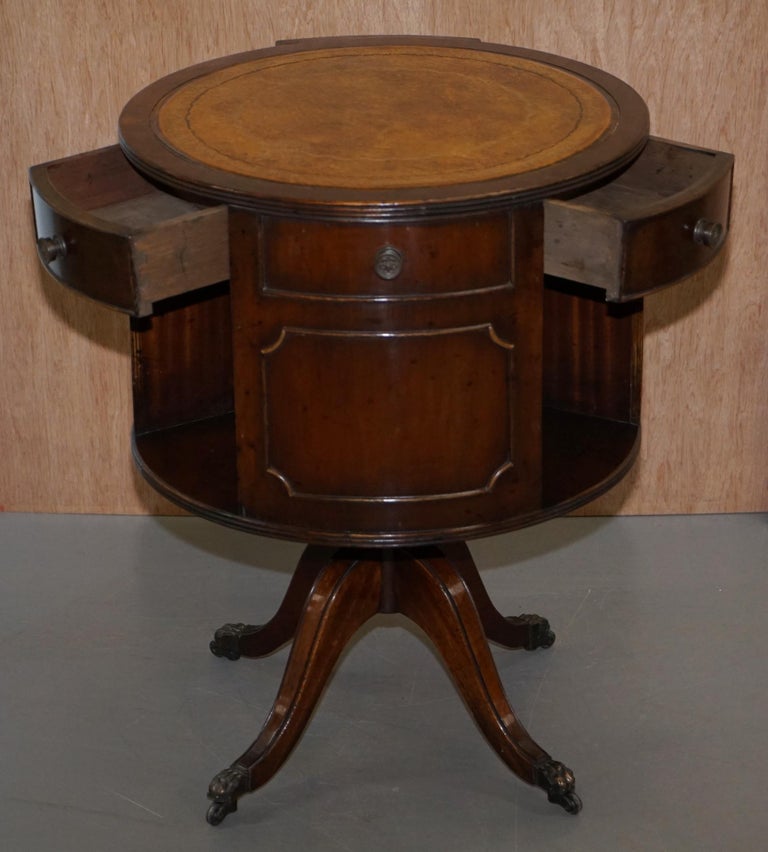 Pair of Vintage Brown Leather Topped Revolving Bookcases Side Table