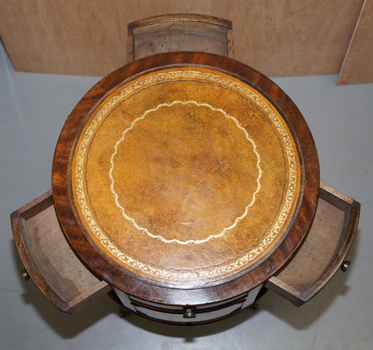 Pair of Vintage Brown Leather Topped Revolving Bookcases Side Table ...