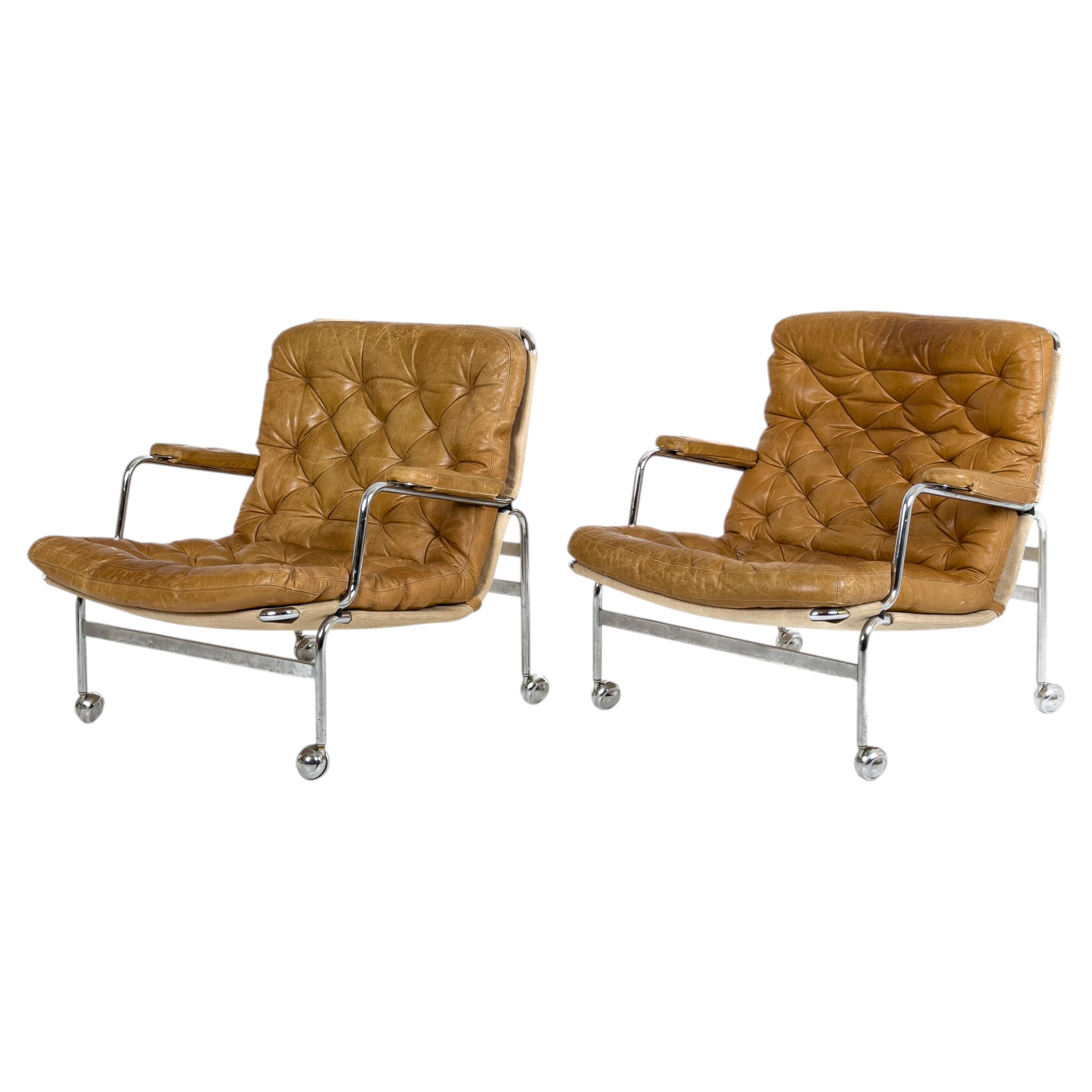 Bruno Mathsson “Karin” Lounge Chairs for DUX, Sweden, 1970s For Sale