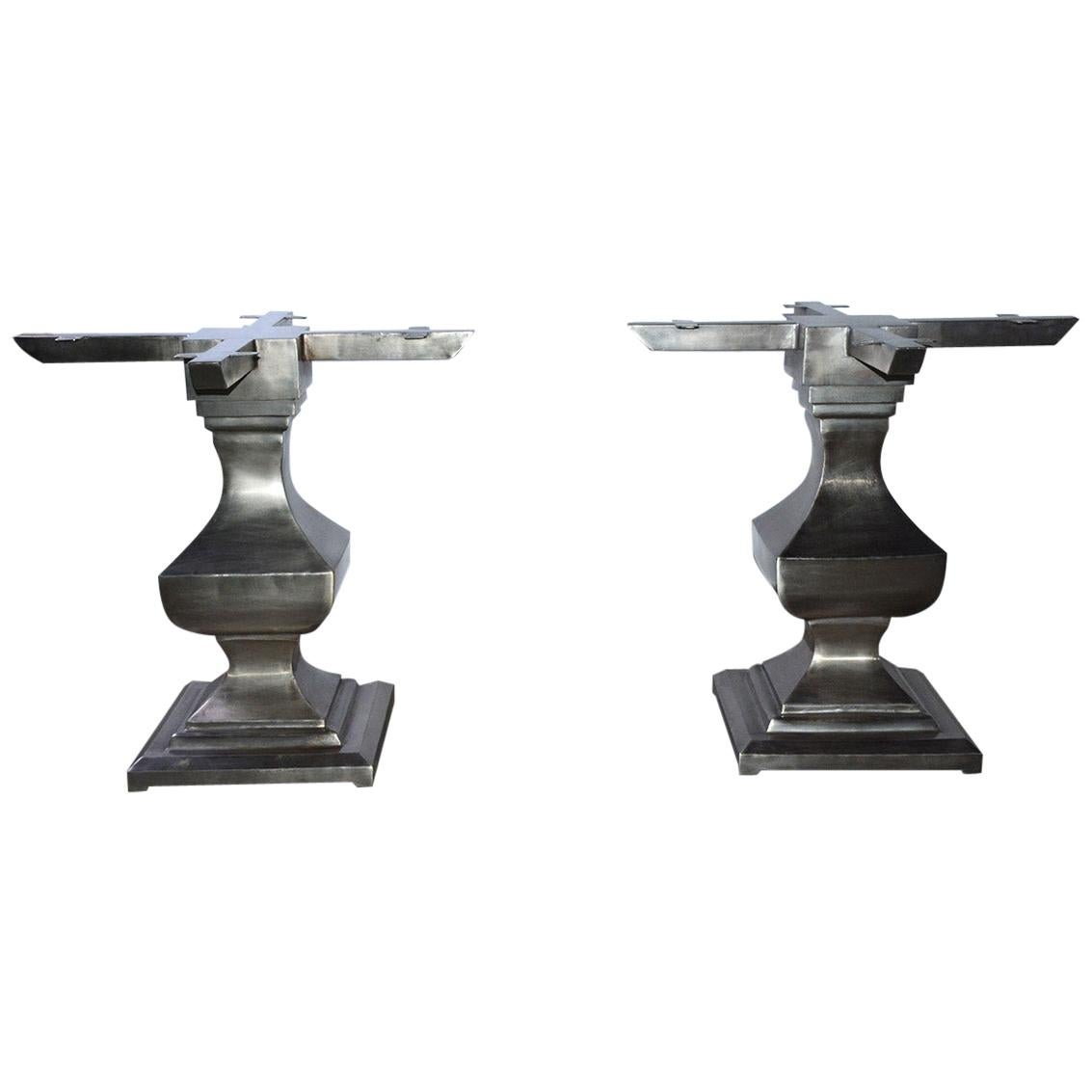 Pair of  Brushed Iron Pedestal Table Bases