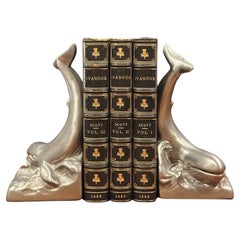 Pair of Vintage Brushed Nickel Whale Bookends by P.M. Craftsman