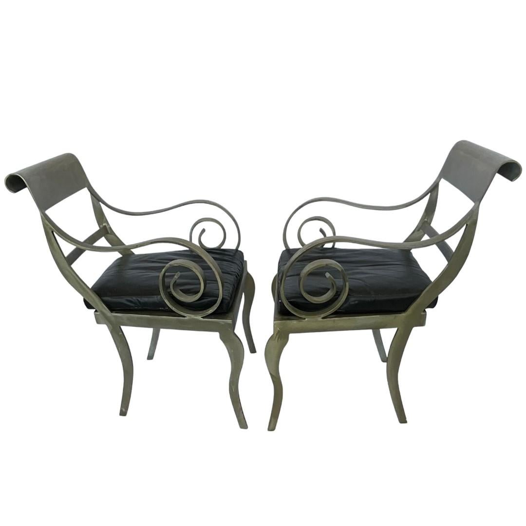 Mid-Century Modern Pair of Vintage Brushed Steel Arm Chairs  For Sale
