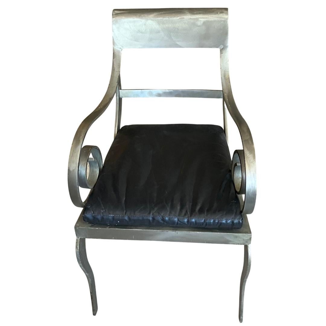 Pair of Vintage Brushed Steel Arm Chairs  In Good Condition For Sale In Los Angeles, CA