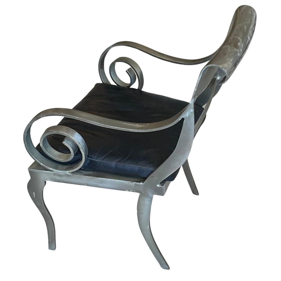 Metal Pair of Vintage Brushed Steel Arm Chairs  For Sale