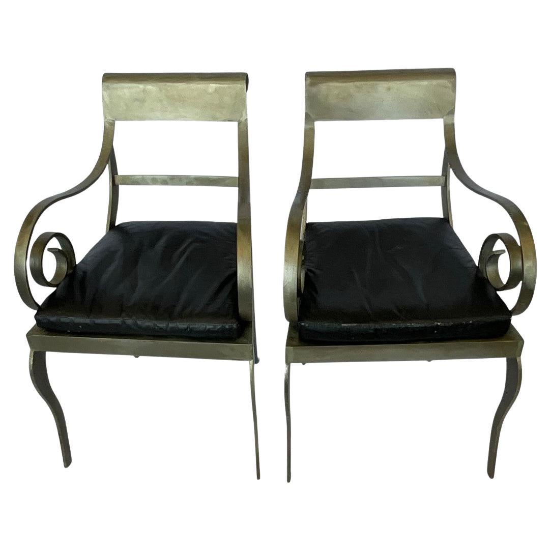 Pair of Vintage Brushed Steel Arm Chairs  For Sale