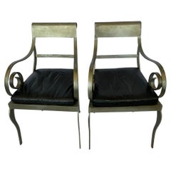 Pair of Vintage Brushed Steel Arm Chairs 