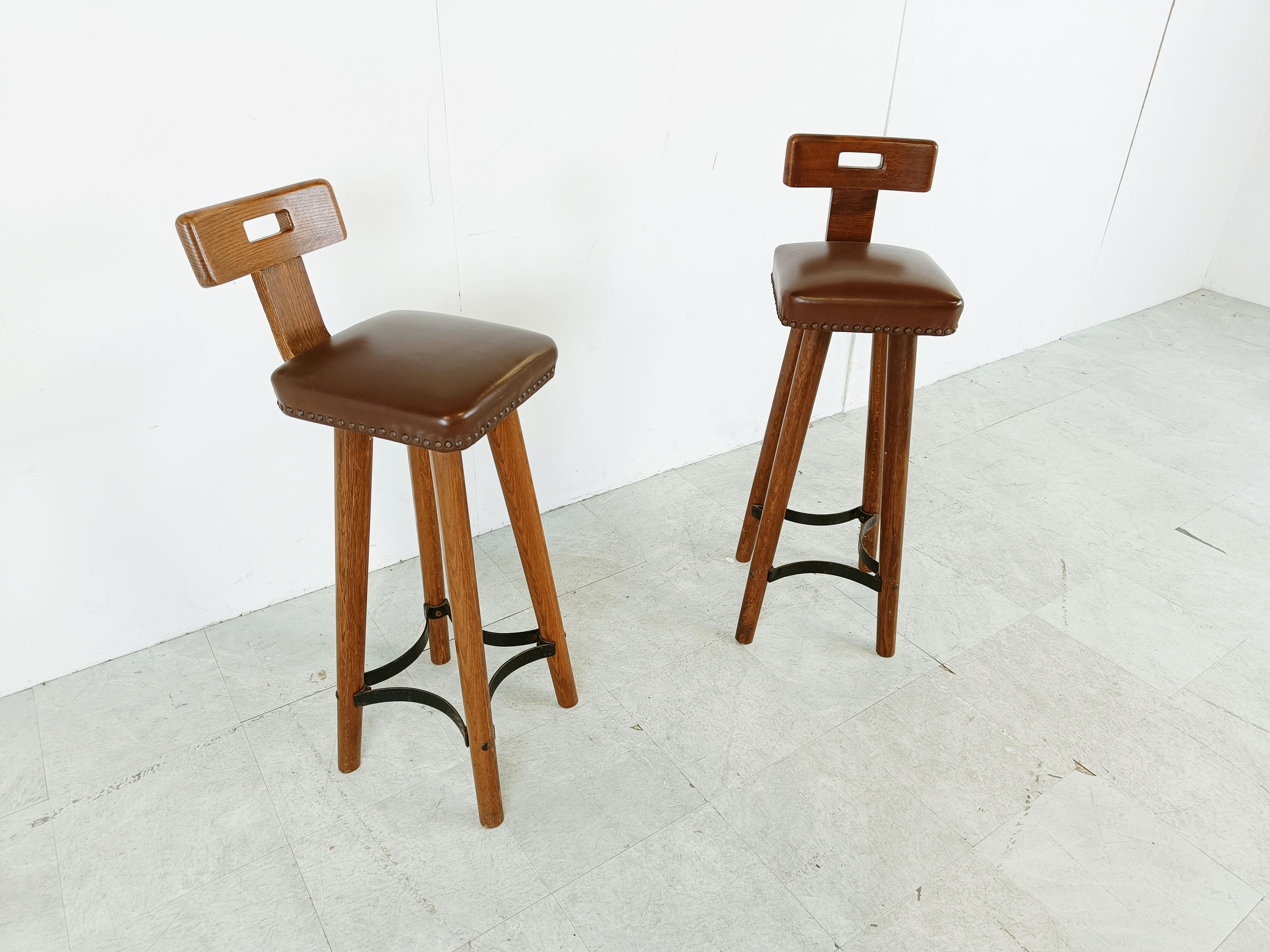 Belgian Pair of vintage brutalist bar stools, 1960s For Sale