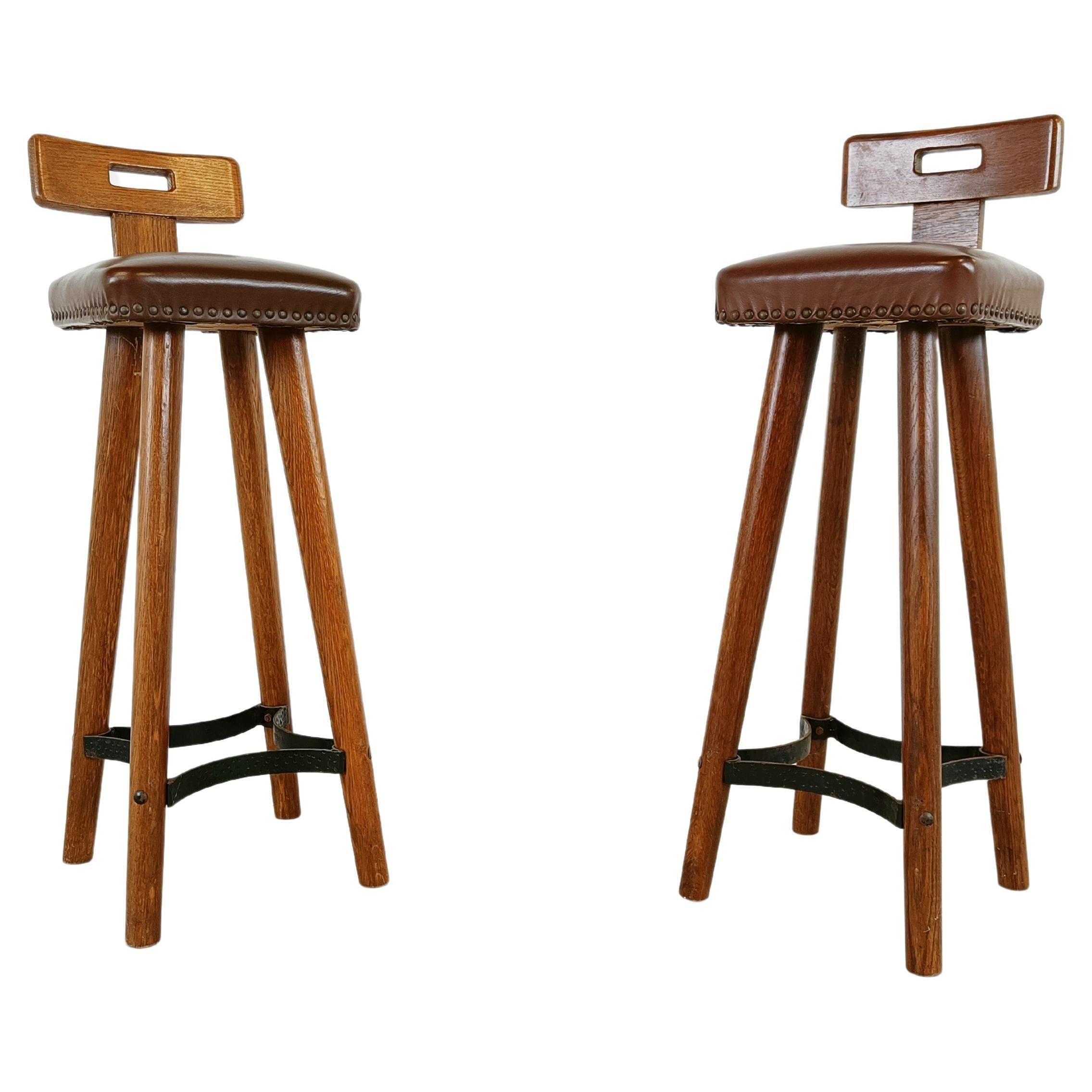 Pair of vintage brutalist bar stools, 1960s For Sale