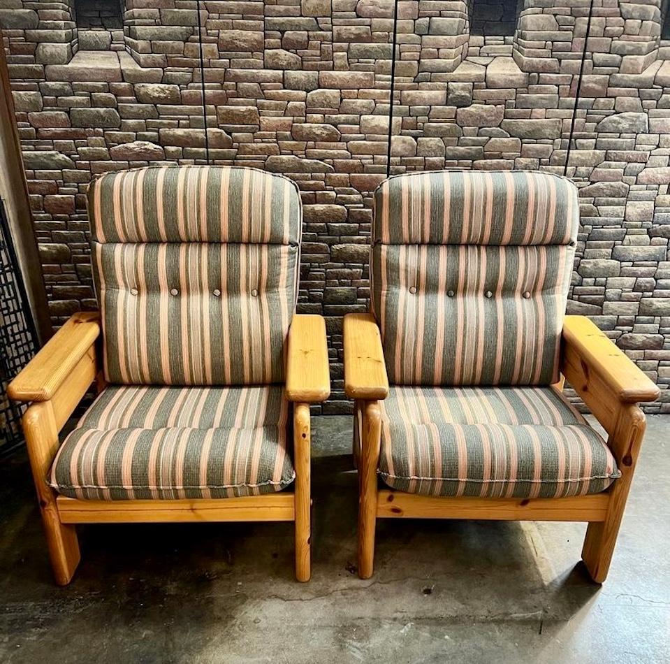 Pair of Vintage Brutalist Danish Pine Lounge Arm Chairs 2