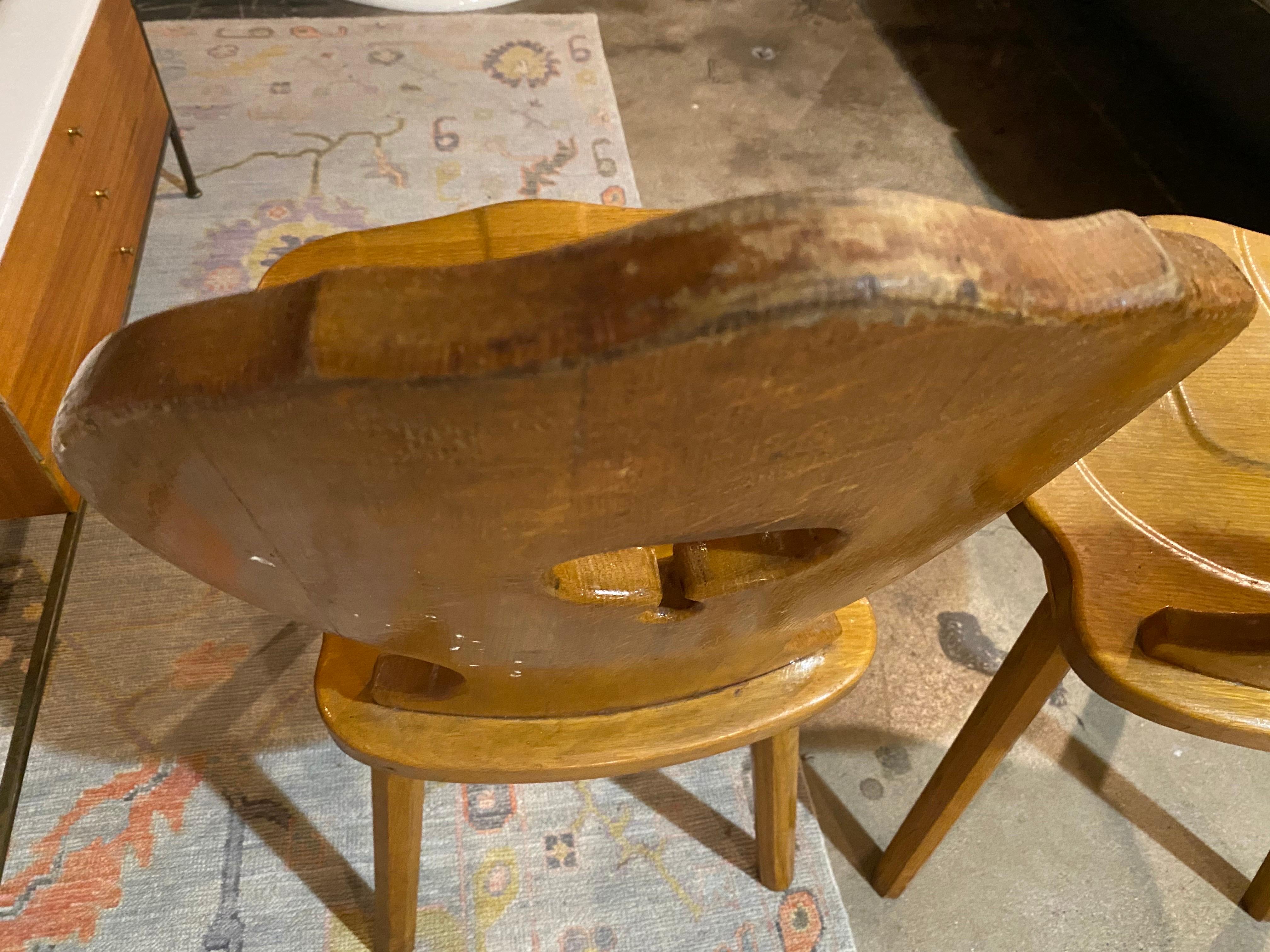 Belgian Pair of Vintage Brutalist Oak Chairs