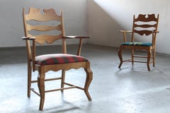 Pair of Vintage Brutalist Oak Razorblade Armchairs by Henning Kjærnulf, 1960s