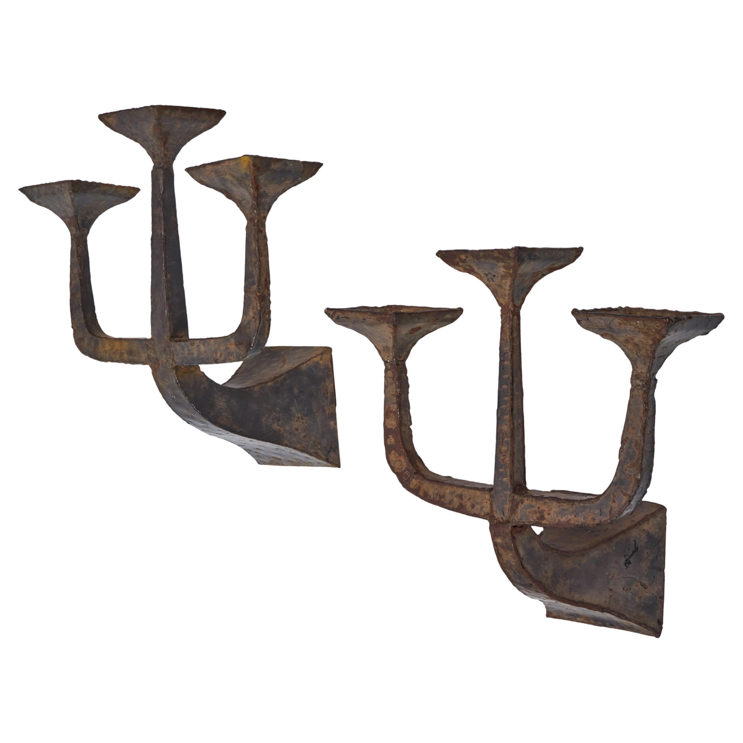 Pair of Vintage Brutalist Sconces For Sale