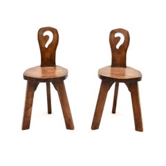 Pair of Vintage Brutalist Side Chairs in Solid Elm