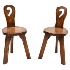 Pair of Vintage Brutalist Side Chairs in Solid Elm