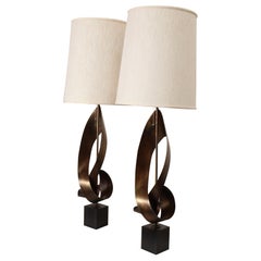 Coppia di lampade da tavolo vintage in acciaio in stile brutalista "Ribbon" di Richard Barr per Laurel