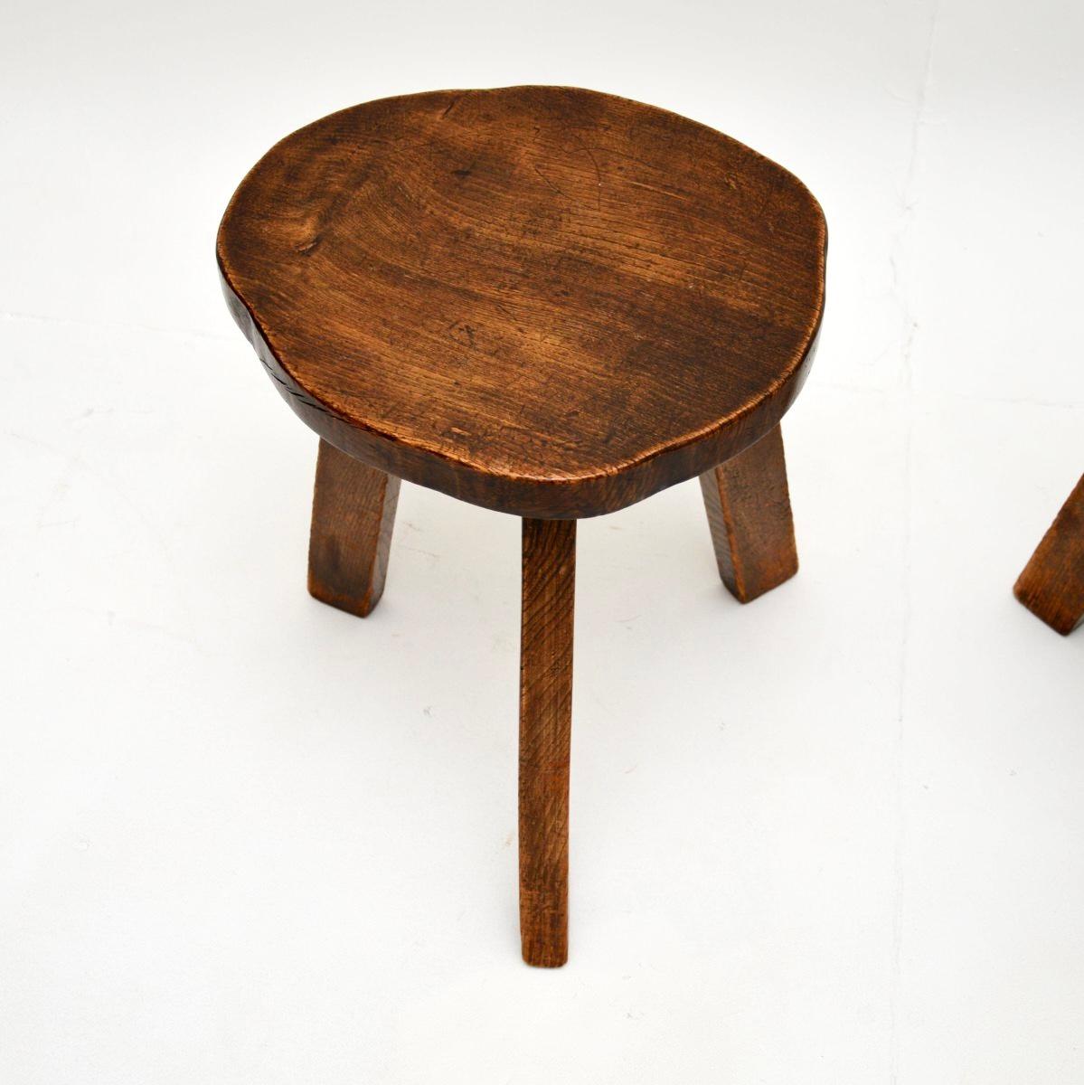 British Pair of Vintage Brutalist Stools / Side Tables in Solid Elm For Sale