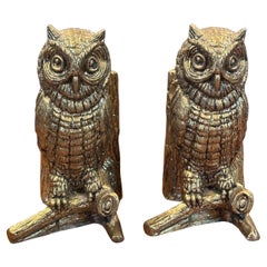 Pair of Vintage Brutalist Style Brass Owl Bookends