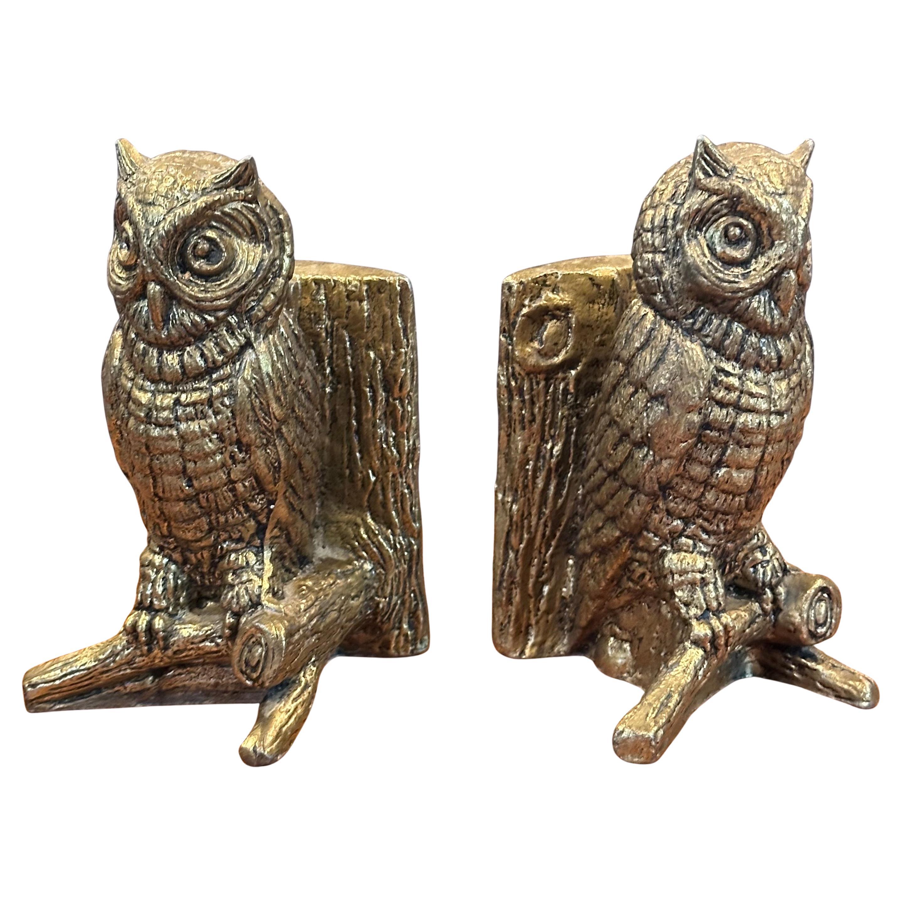 Paire de serre-livres hibou en laiton de style Brutalist Vintage