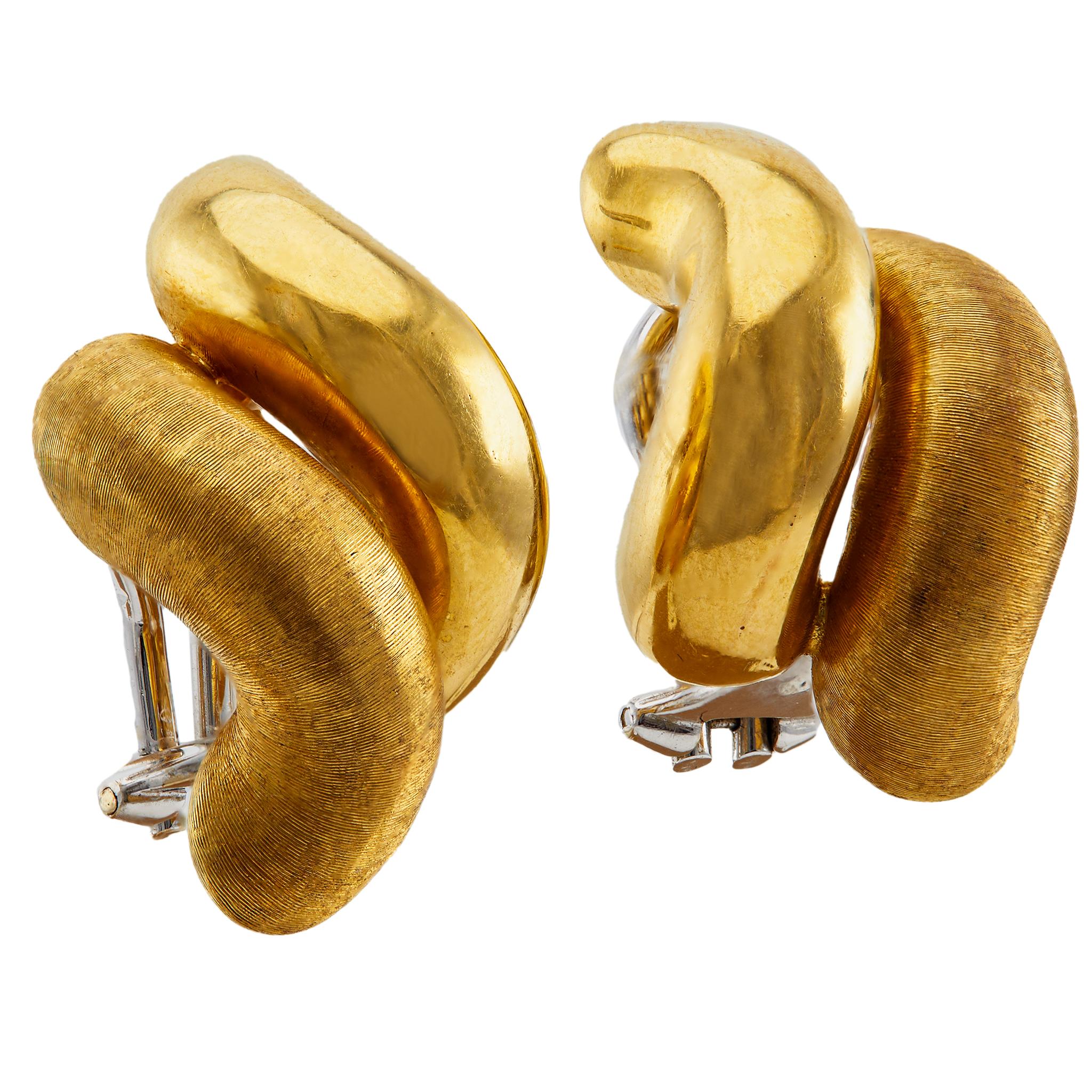 Paar Vintage Buccellati Italien 18k Gelbgold Torchon San Marco Ohrringe, Vintage 1