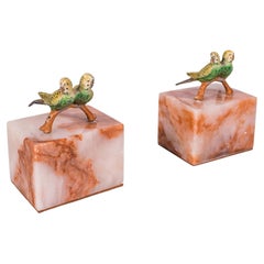 Pair of Vintage Budgerigar Bookends, Italian, Onyx Marble, Budgies, Novel Rest