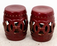 Pair of Vintage Burgundy Chinese Garden Seats