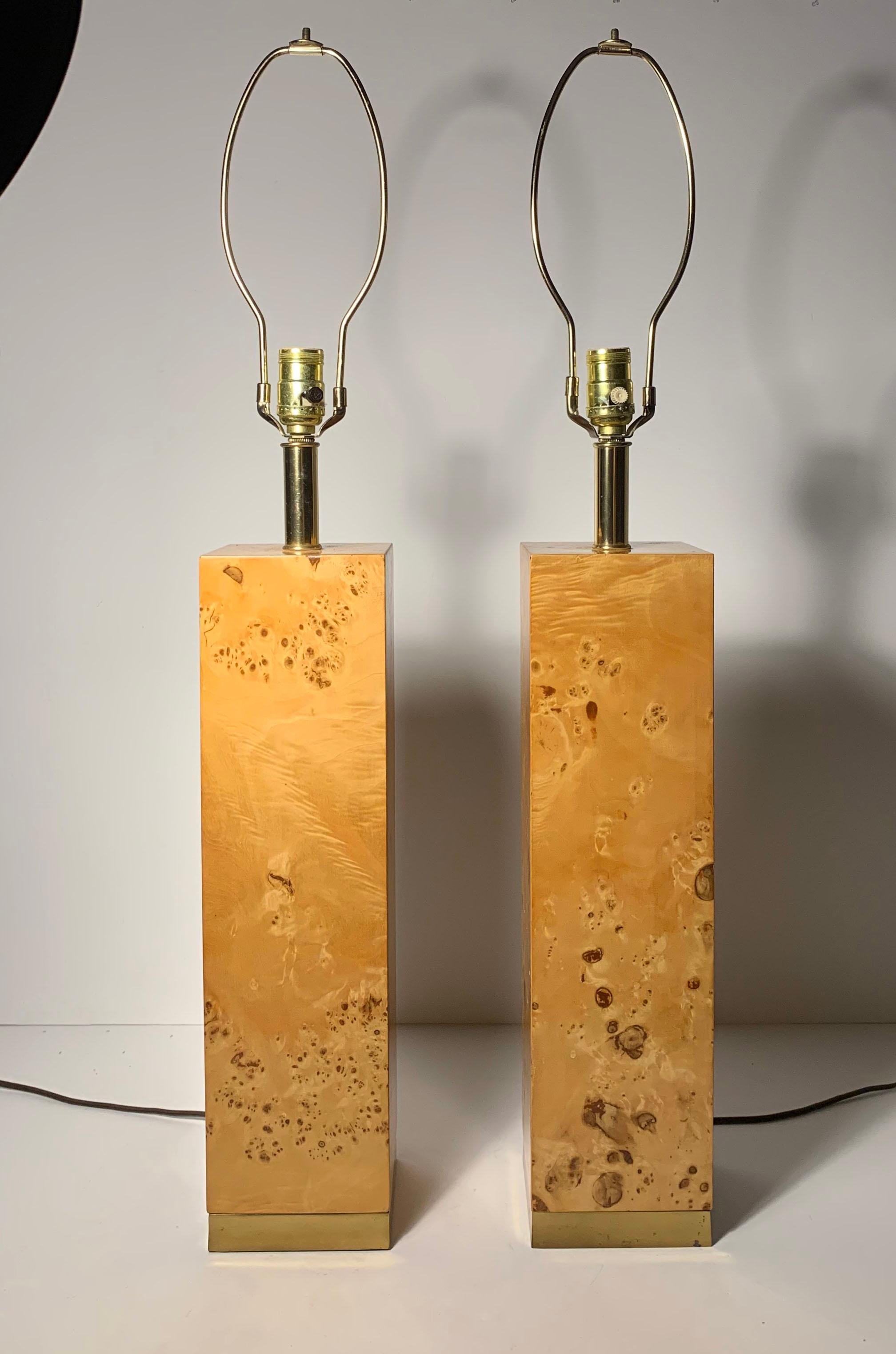 American Pair of Vintage Burl Wood Table Lamps by Westwood