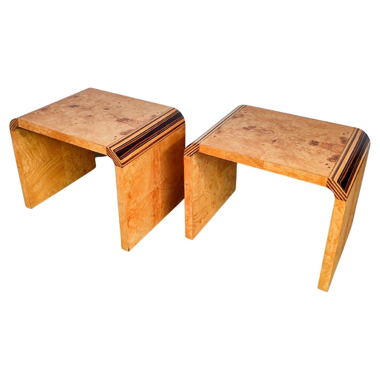 Pair of Vintage Burl Wood Waterfall End / Side Tables by Henredon For