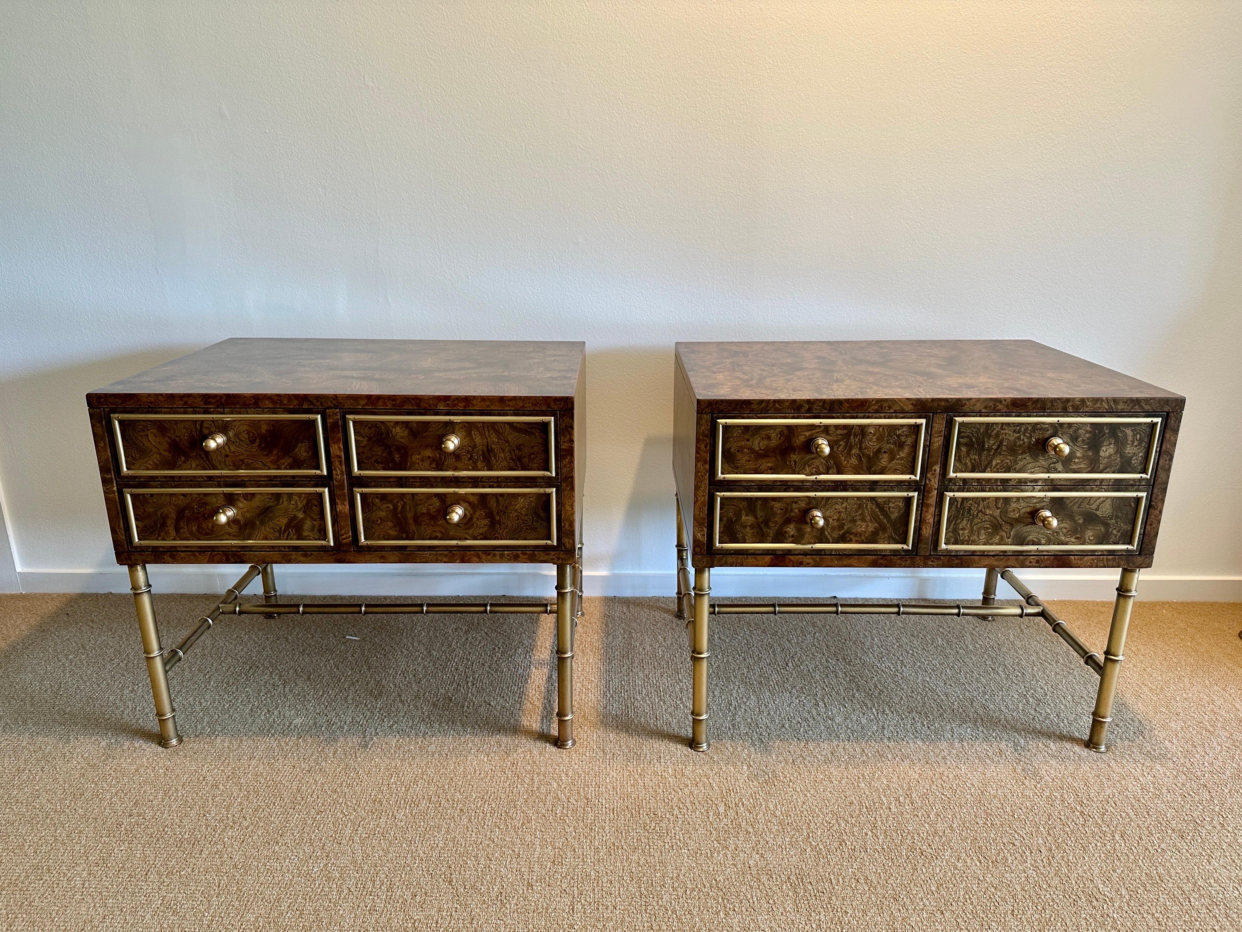Pair of Vintage Burlwood and Brass Night Tables by Mastercraft For Sale 3