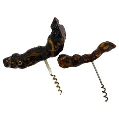 Paire de brochettes vintage en bois de ronce