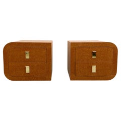 Pair of Vintage Burlwood Veneer And Brass Hardware Nightstands