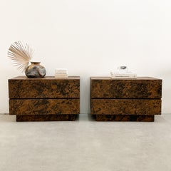 Pair of Vintage Burlwood Veneer Nightstands