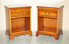 Pair of Vintage Burr Yew Wood Lamp Side End Wine Tables Butlers Serving Trays