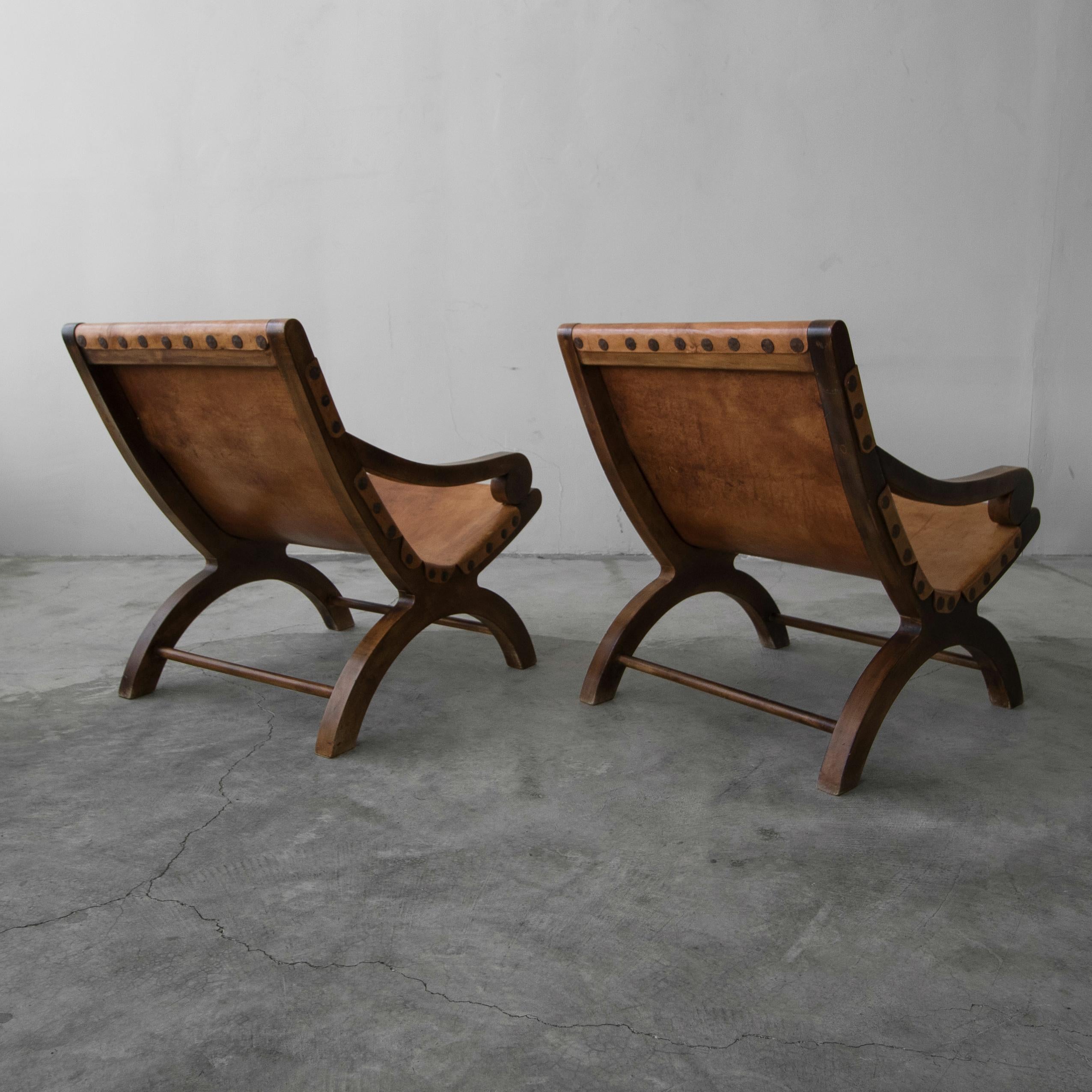 20th Century Pair of Vintage Butaque Leather Sling Lounge Chairs