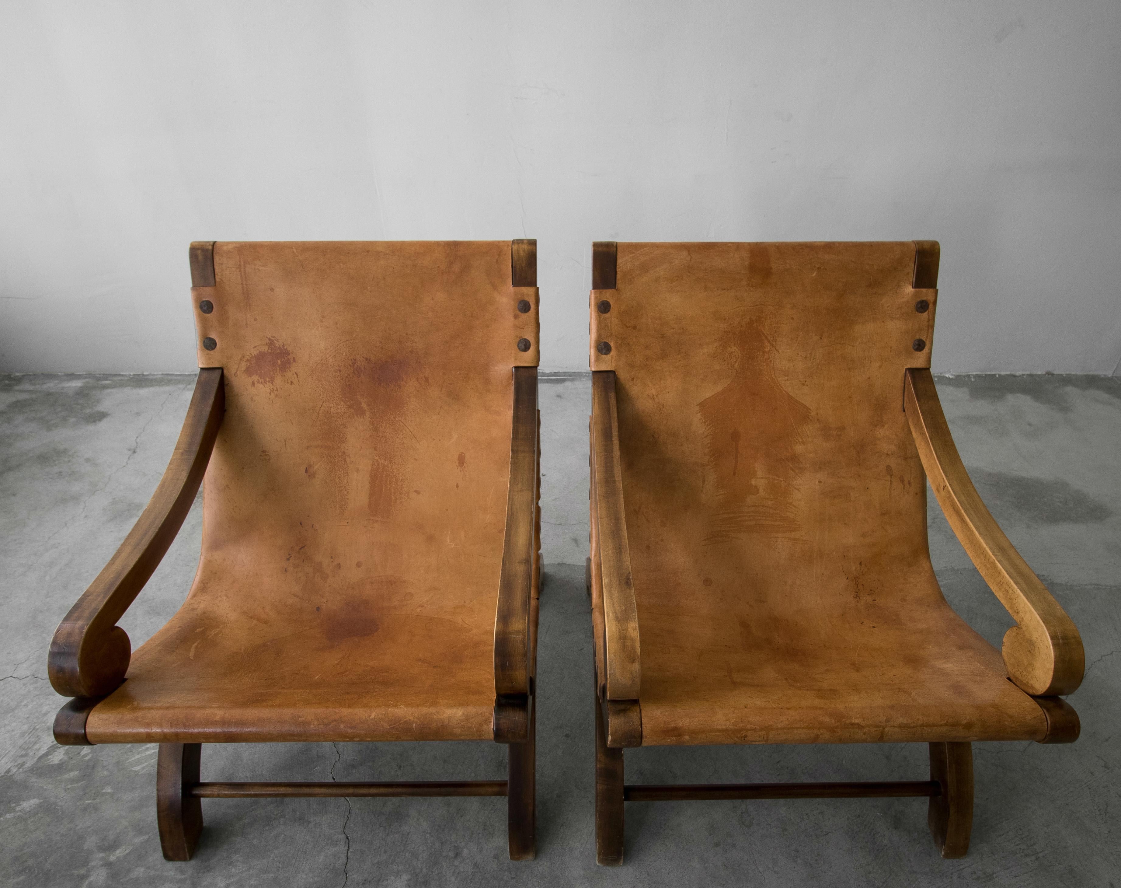 Pair of Vintage Butaque Leather Sling Lounge Chairs 2