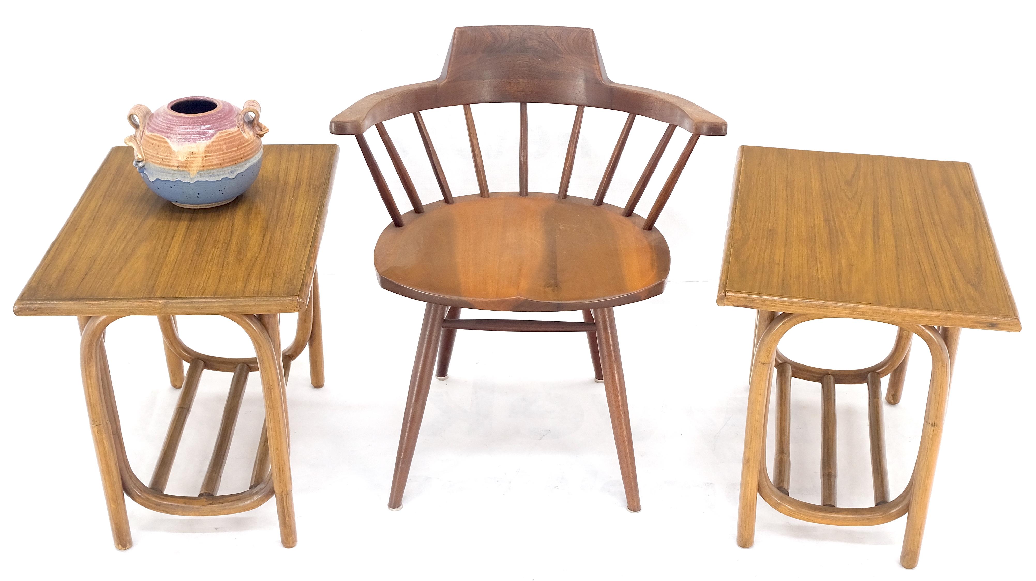 Pair of Vintage c1970s Rattan Bamboo Laminated Tops Rectangle End Side Tables MINT!