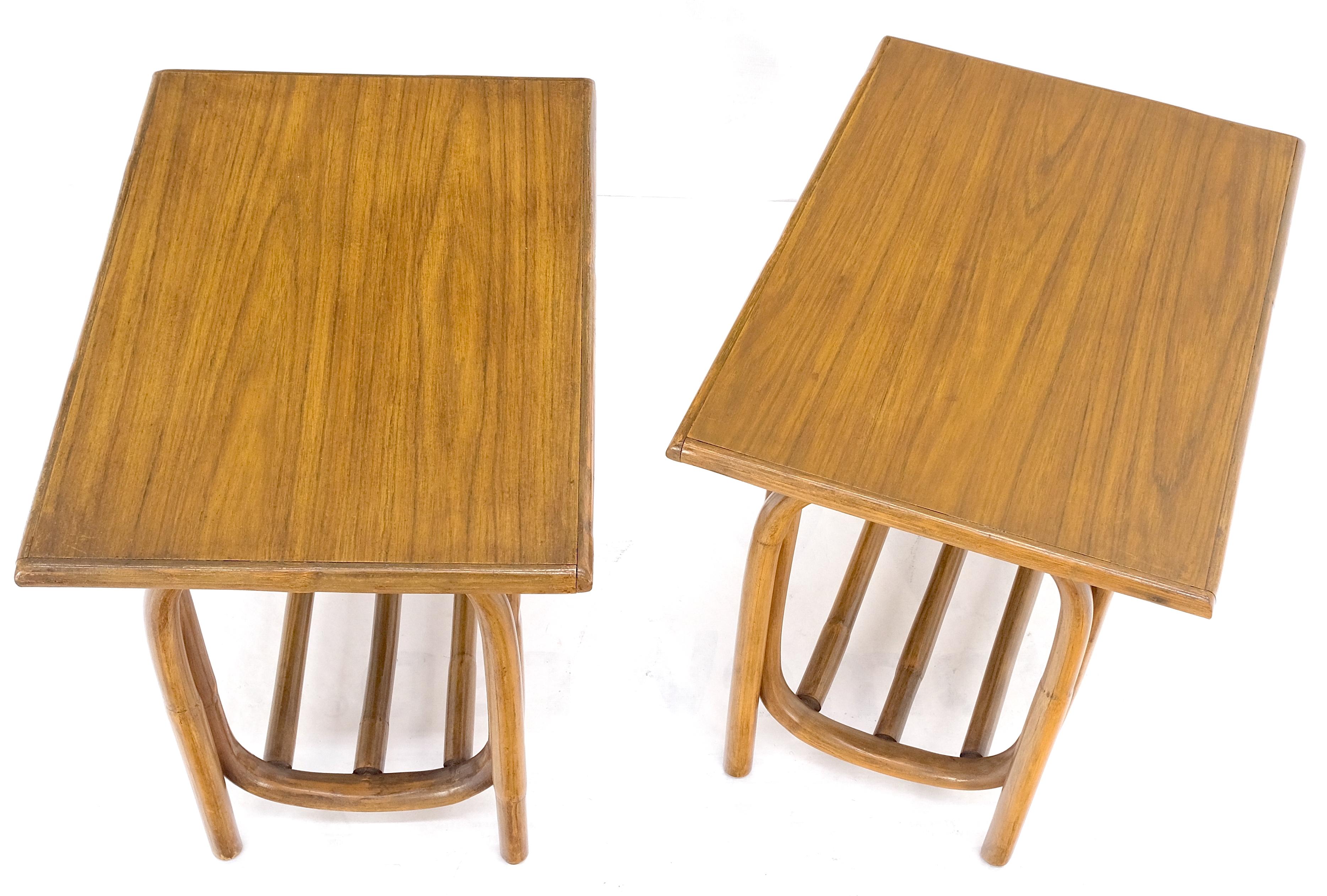 Pair of Vintage c1970s Rattan Bamboo Laminated Tops Rectangle End Side Tables In Good Condition For Sale In Rockaway, NJ
