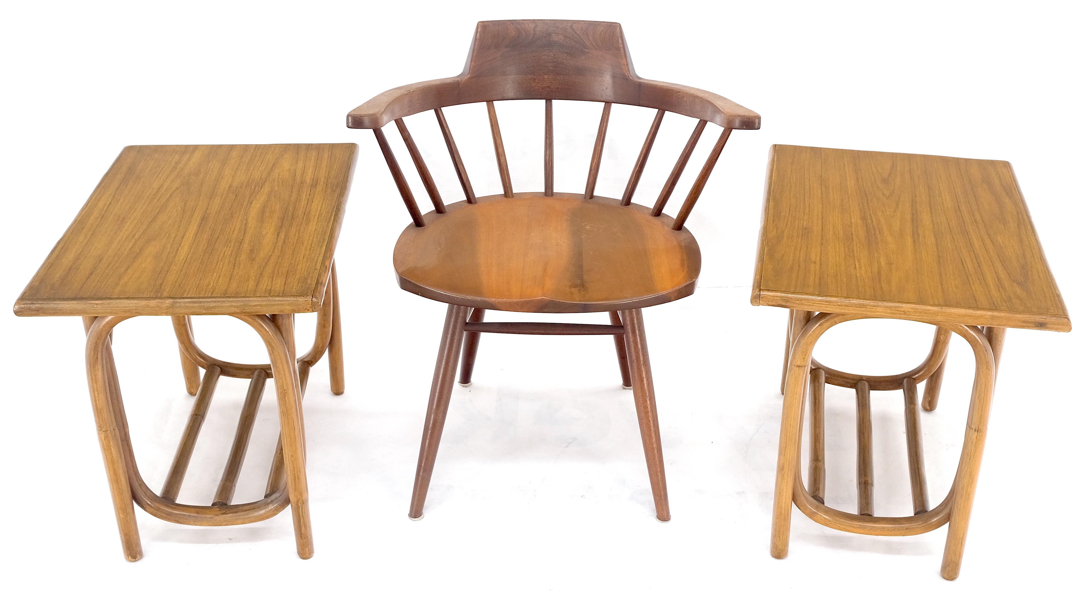 Pair of Vintage c1970s Rattan Bamboo Laminated Tops Rectangle End Side Tables For Sale 1