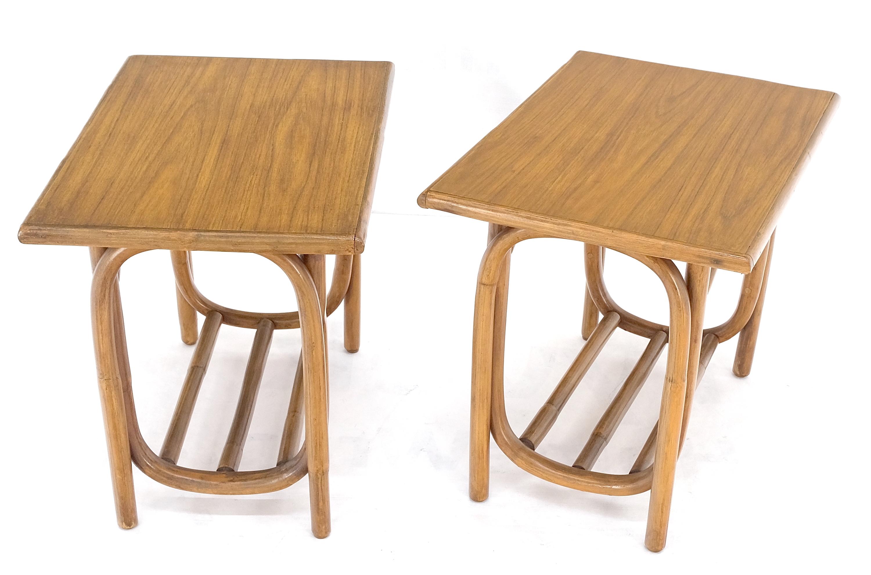 Paar Vintage c1970s Rattan Bambus laminiert Tops Rechteck End Side Tables