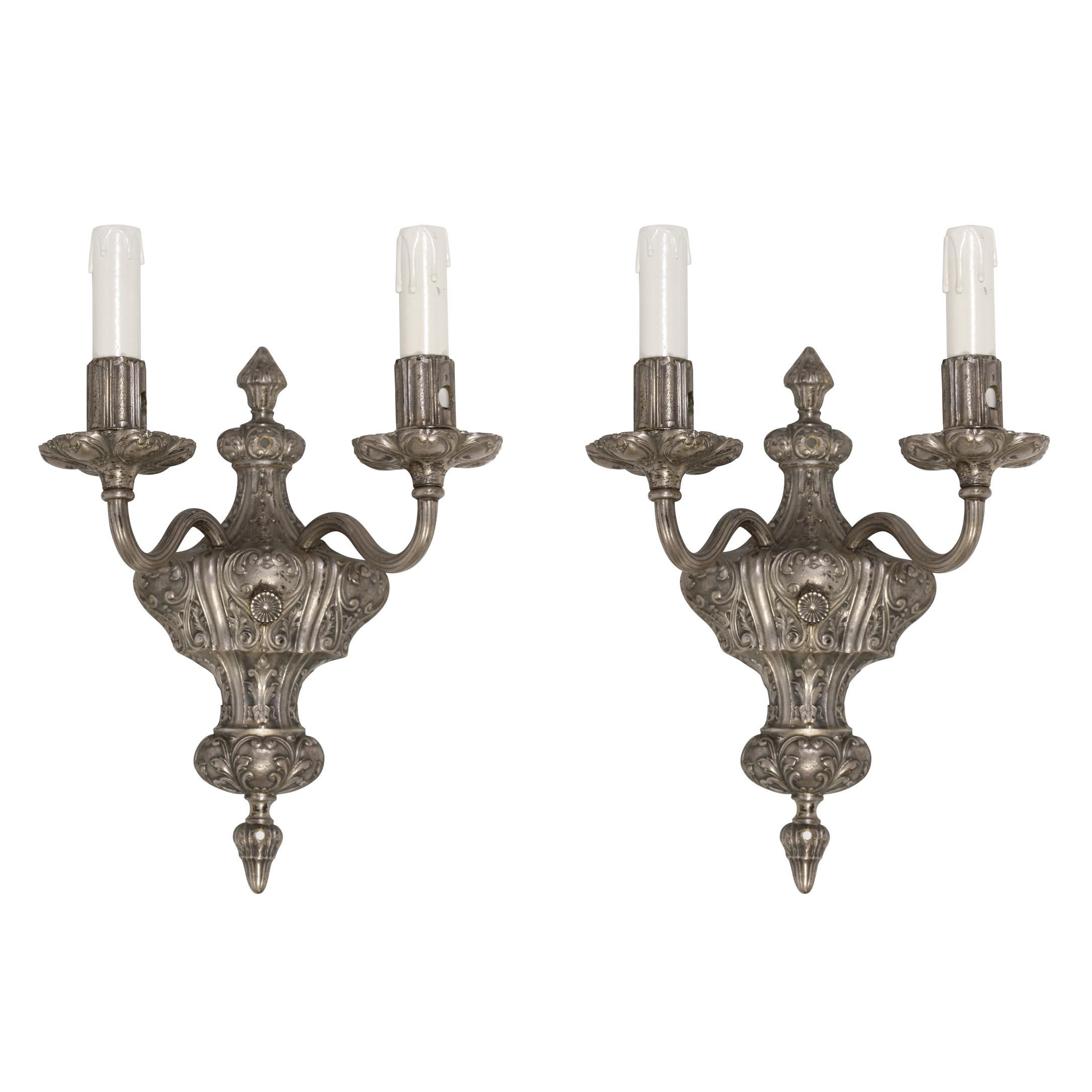 20th Century Pair of Vintage Caldwell Silver Two Arm Sconces For Sale