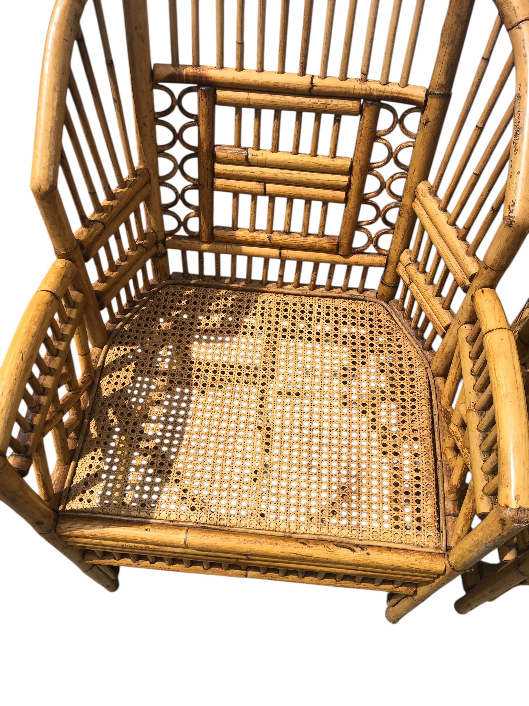 Chinese Pair of Vintage Calif-Asia Brighton Pavilion Rattan Chairs For Sale