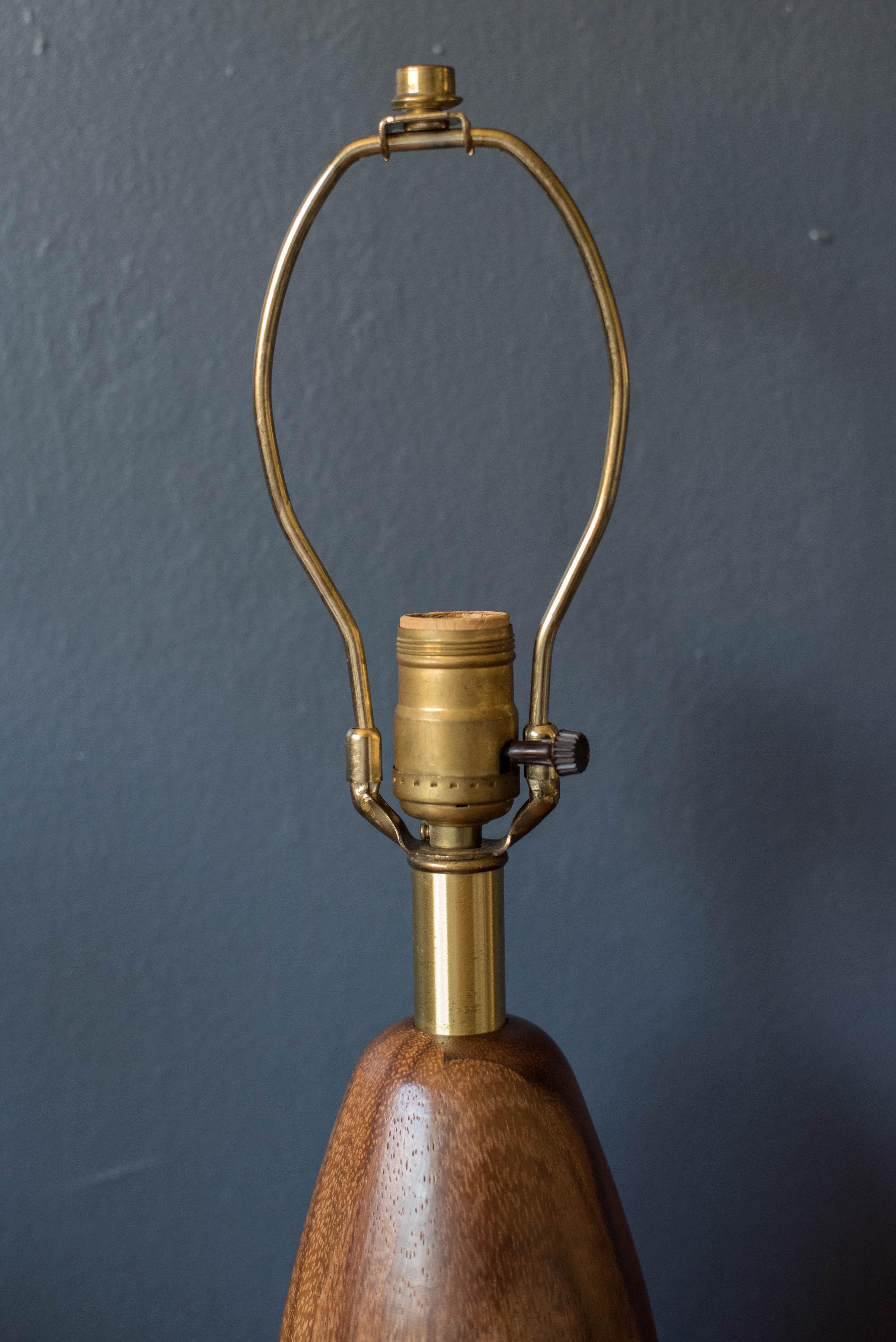 Brass Pair of Vintage California Modern Mahogany Lamps by Raymond Pfennig