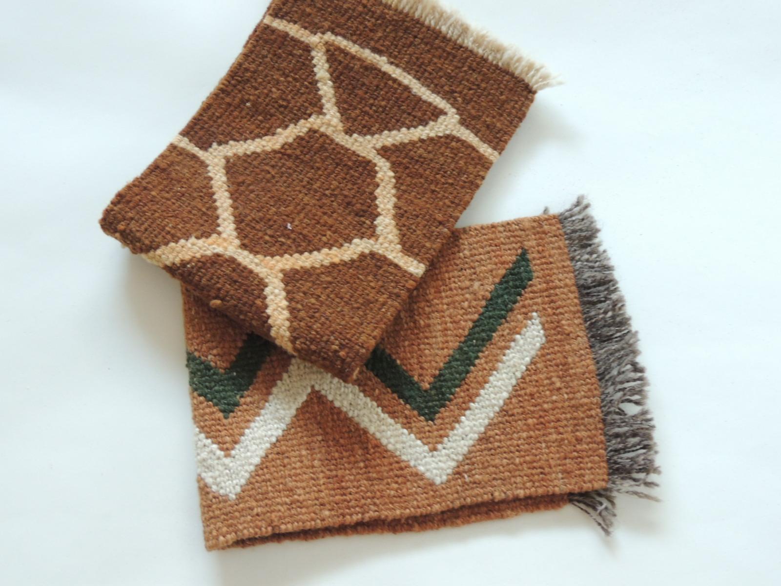 Tribal Pair of Vintage Camel and Brown Woven Rug Samples