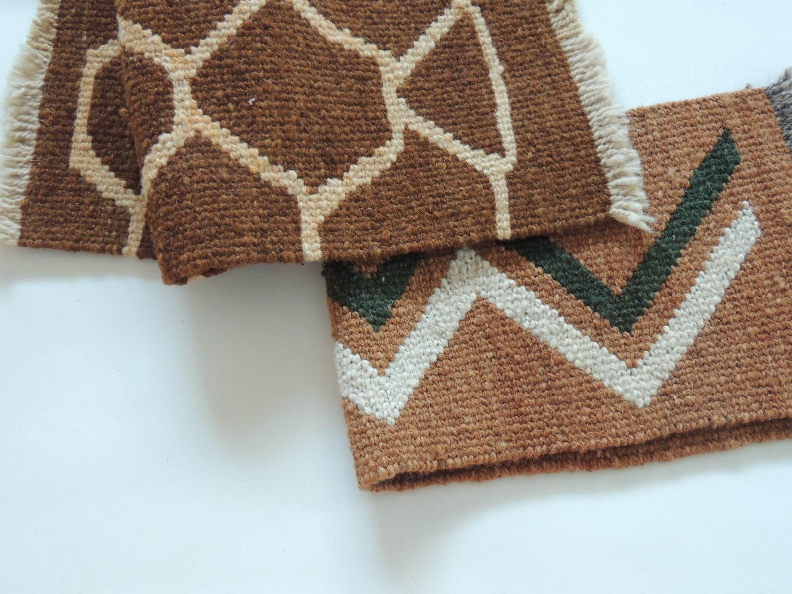 Spanish Pair of Vintage Camel and Brown Woven Rug Samples