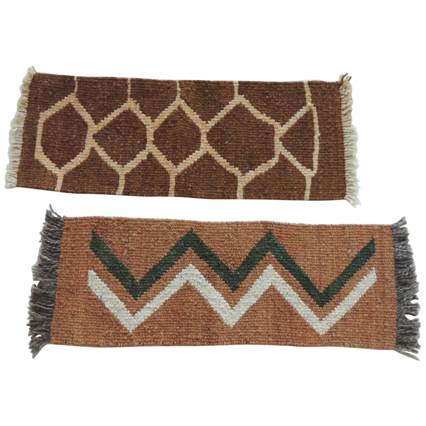 Pair of Vintage Camel and Brown Woven Rug Samples