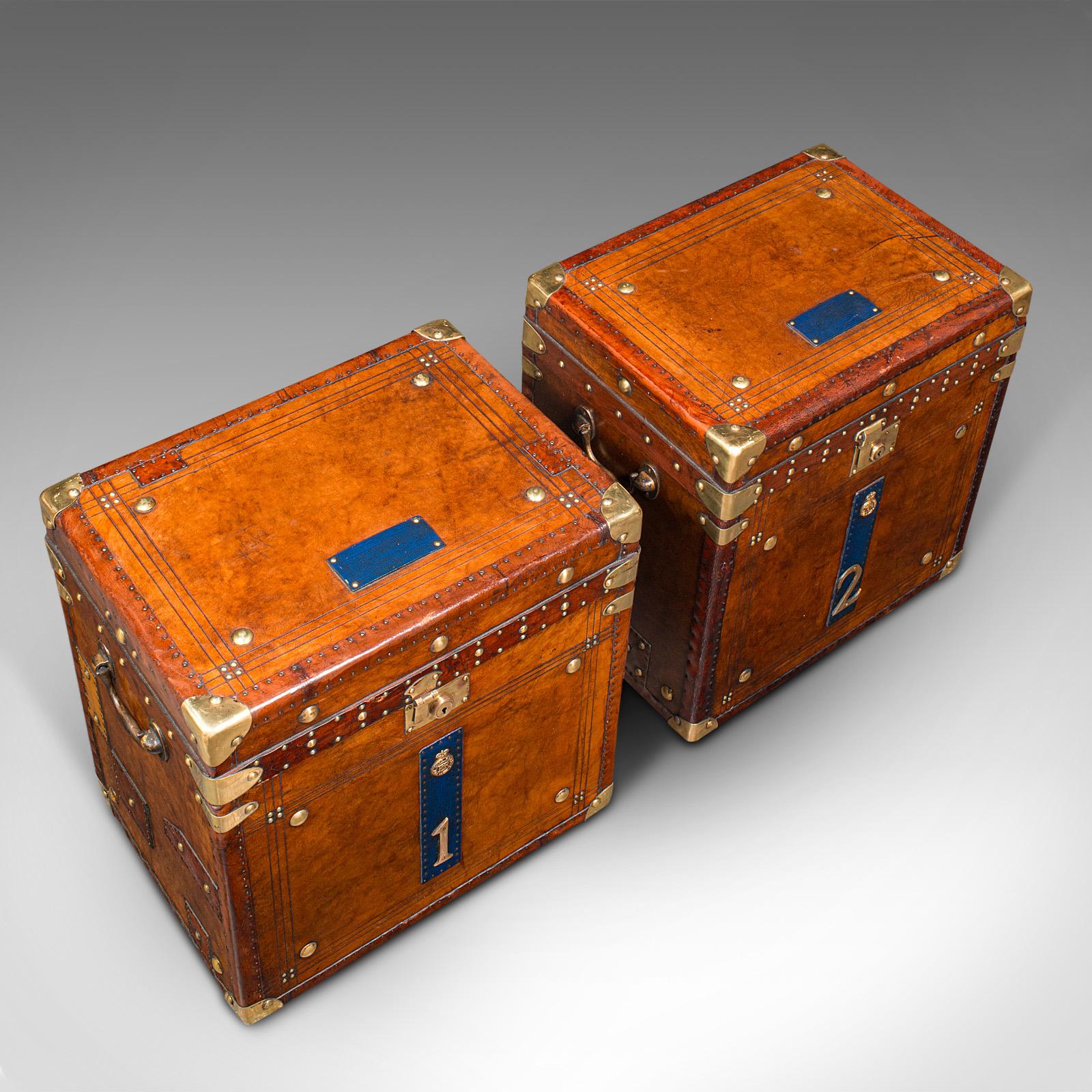 Pair of Vintage Campaign Luggage Cases, English, Leather, Military, Nightstands 2