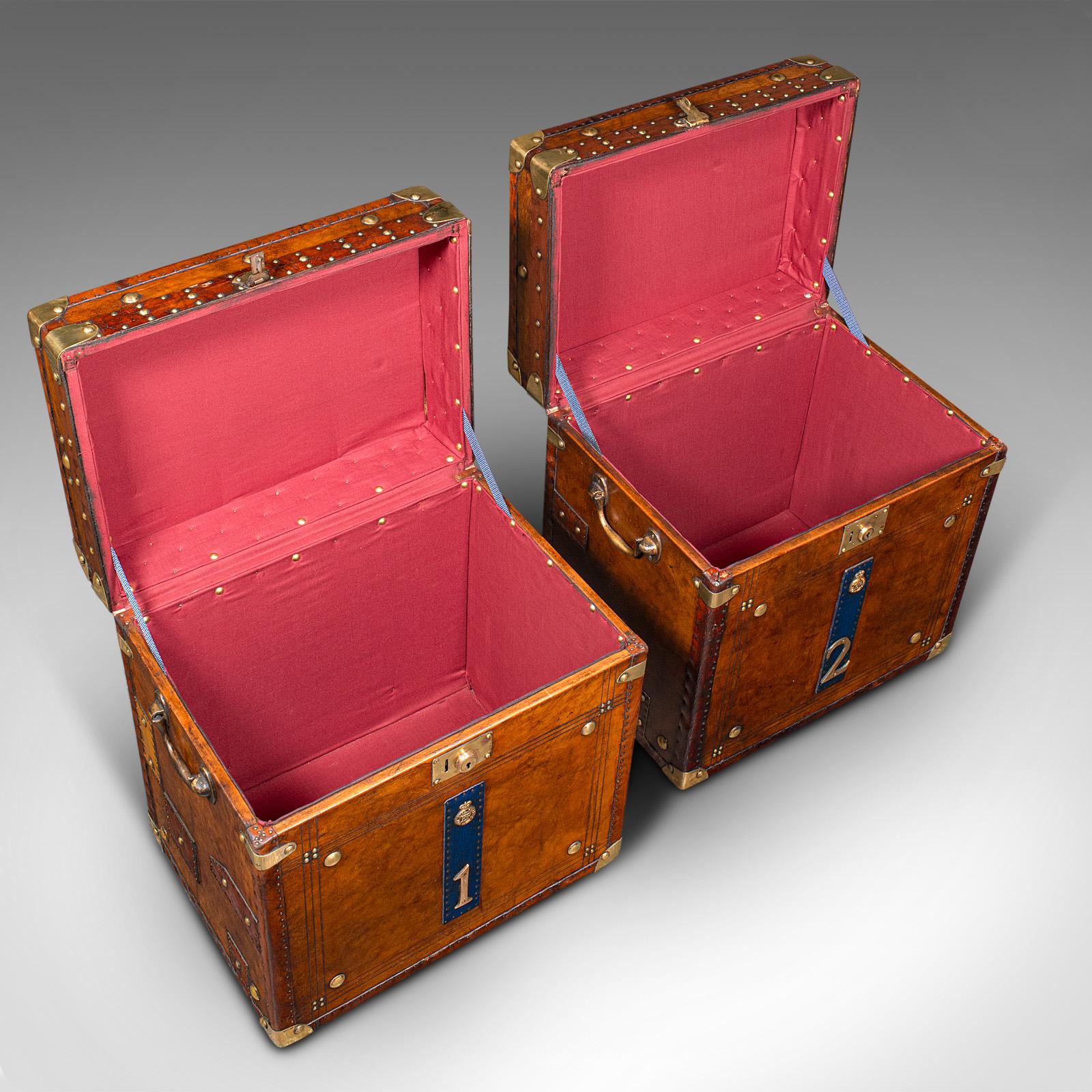 Pair of Vintage Campaign Luggage Cases, English, Leather, Military, Nightstands 3