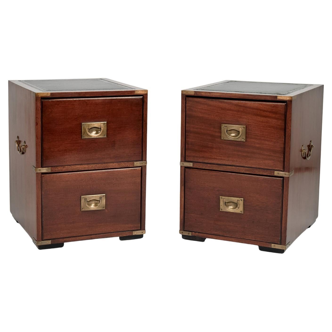 Pair of Vintage Campaign Style Leather Top Stands For Sale