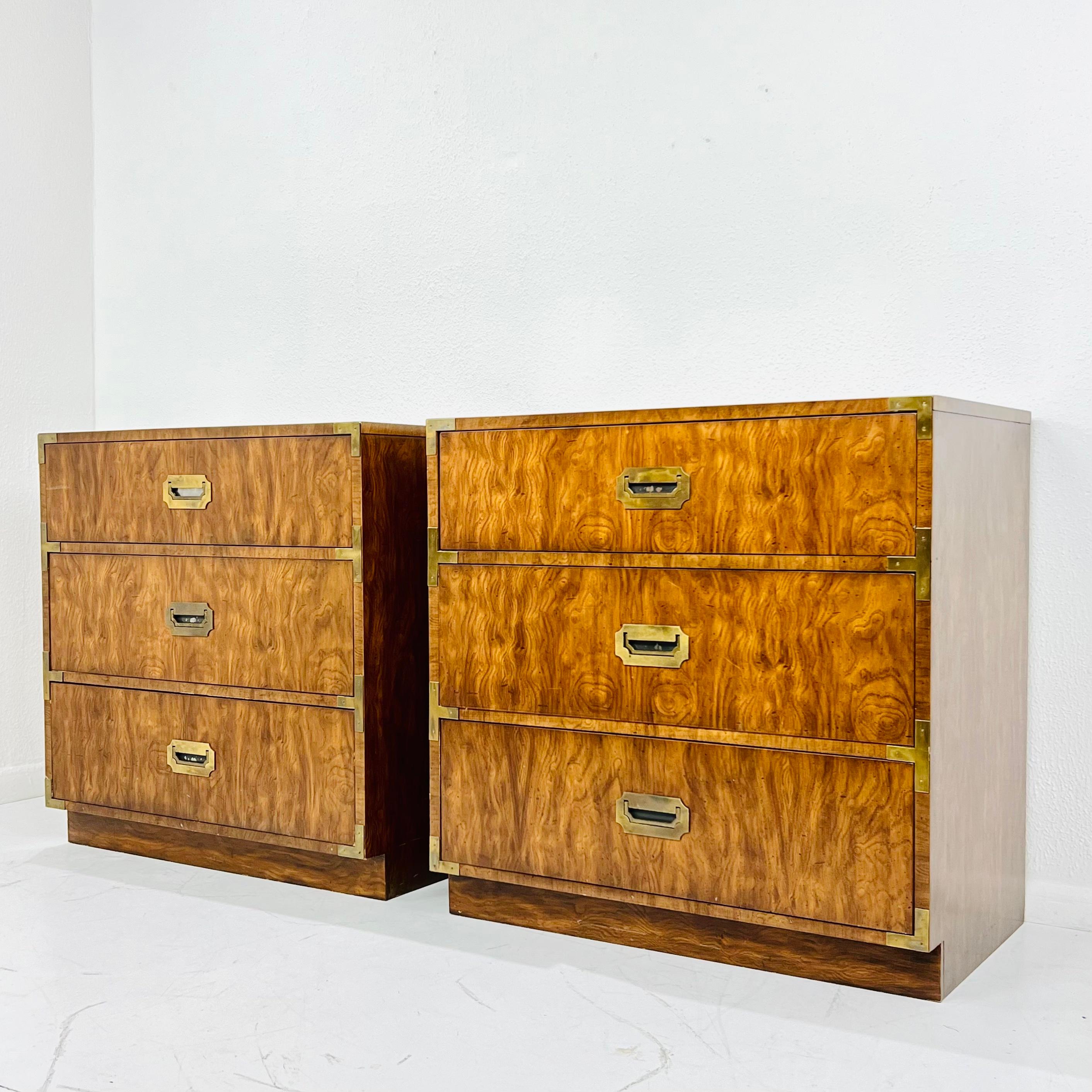 Mid-Century Modern Pair of Vintage Campaigner Chests by Dixie For Sale