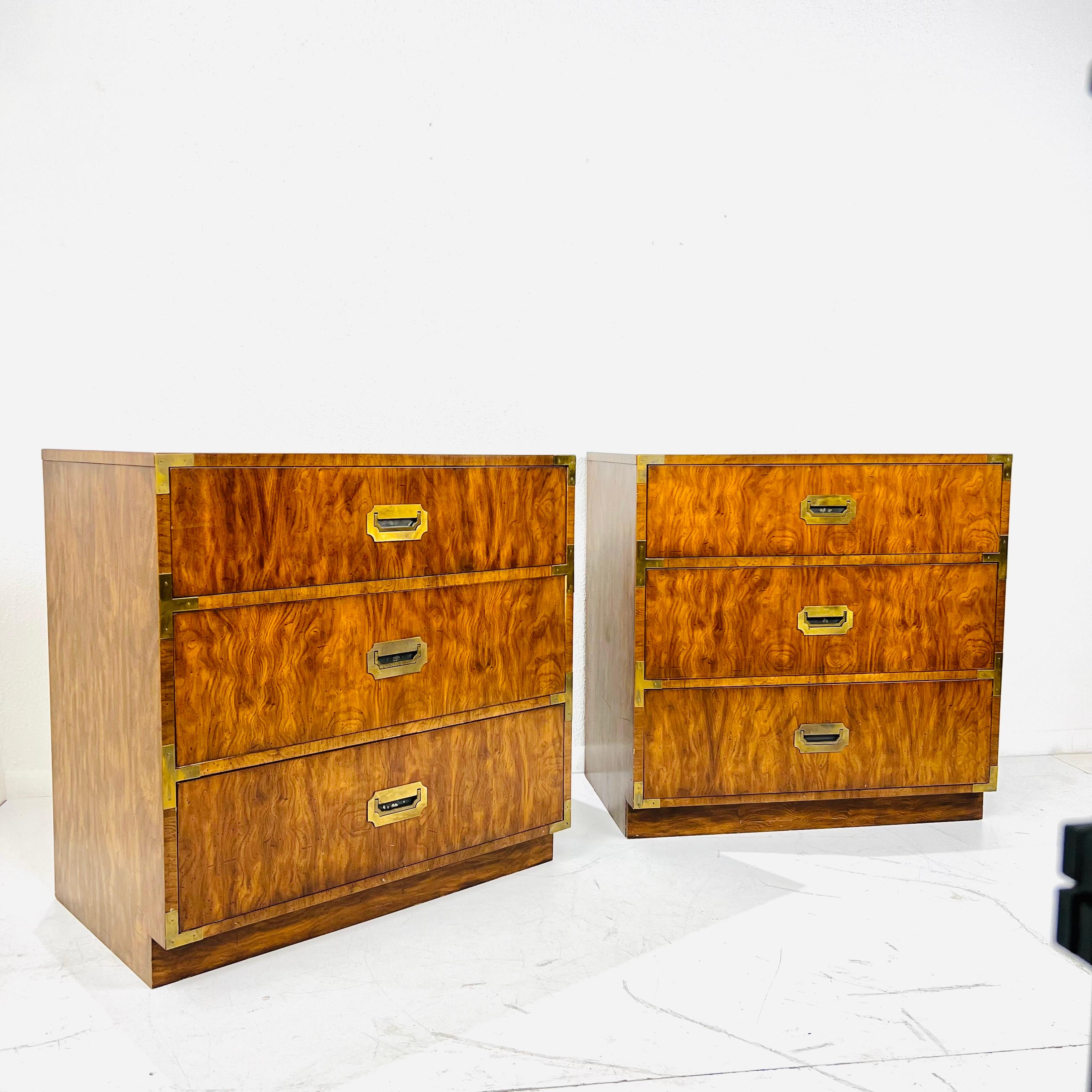 Pair of Vintage Campaigner Chests by Dixie In Good Condition For Sale In Dallas, TX