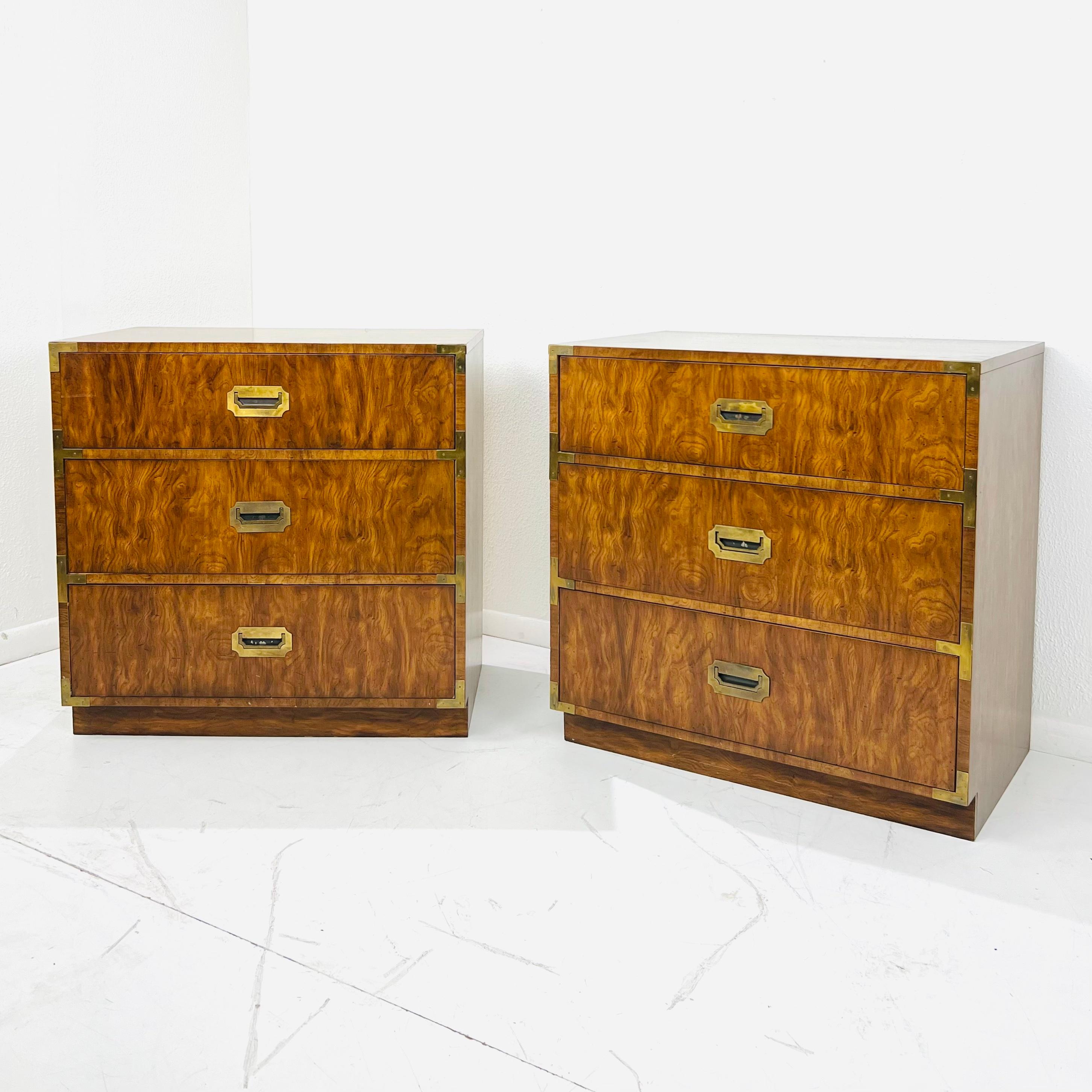 Pair of Vintage Campaigner Chests by Dixie In Good Condition In Dallas, TX